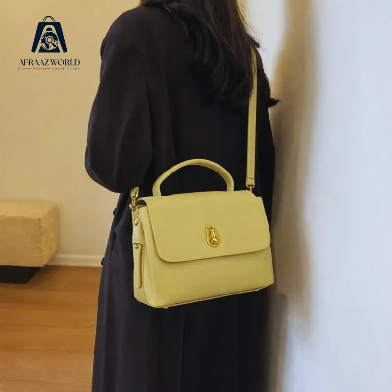 Mint Green Faux Leather Crossbody Handbag with Gold-Tone Lock