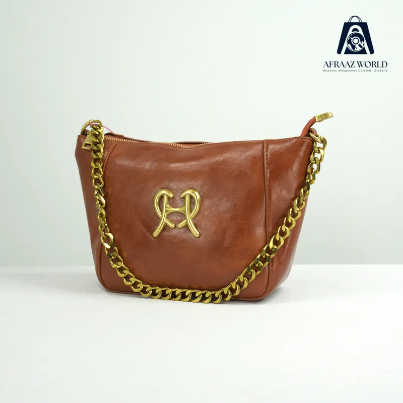 High Quality Vintage Brown Leather Shoulder Bag with Elegant Golden Chain – Afraaz World