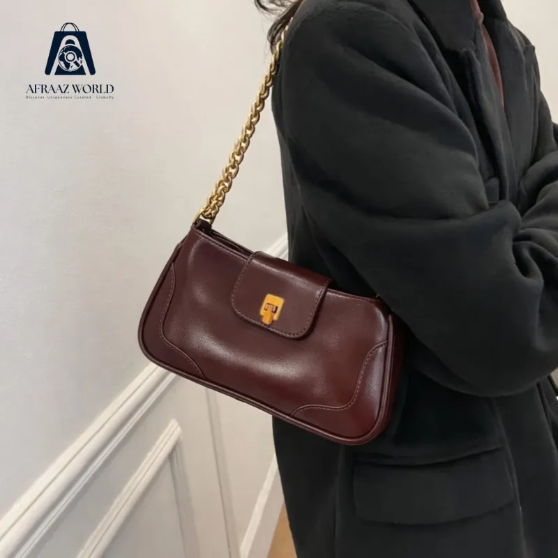 Classic Black Chain Shoulder Bag for Women | Premium Leather Handbag by Afraaz World