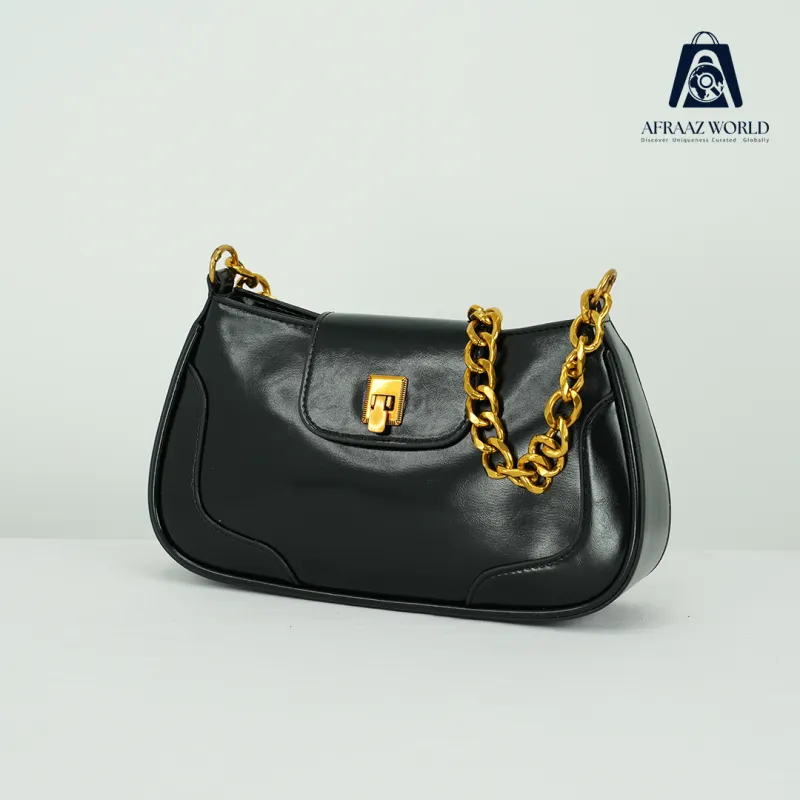 Classic Black Chain Shoulder Bag for Women | Premium Leather Handbag by Afraaz World
