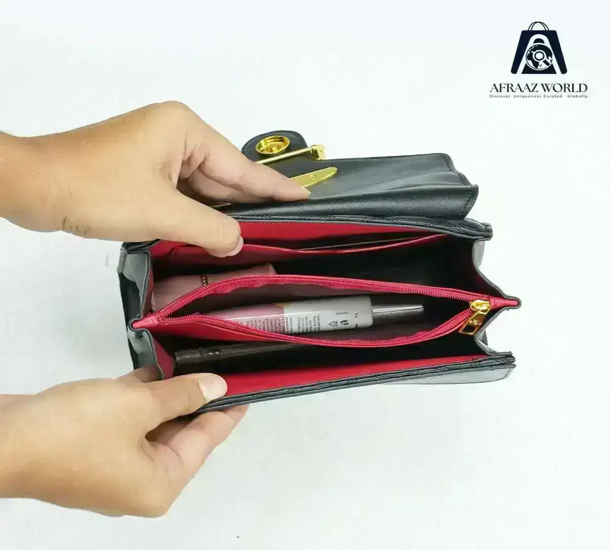 Elegant Black Quilted Leather Handbag for Women | Luxury Gold Buckle Purse by Afraaz World