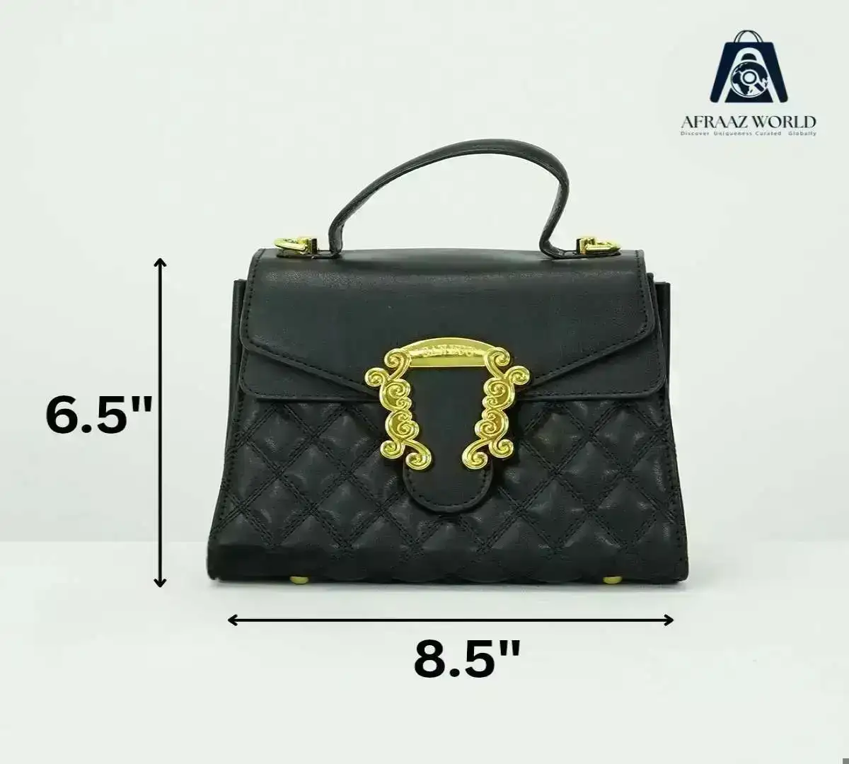 Elegant Black Quilted Leather Handbag for Women | Luxury Gold Buckle Purse by Afraaz World